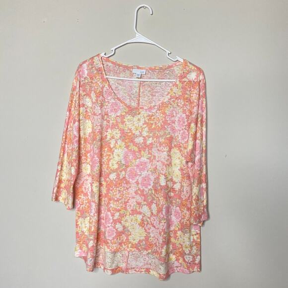 J.Jill Womens Top Medium Pink Floral Burnout Dolman 3/4 Sleeves Bloomcore Spring - Picture 1 of 4